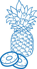 Pineapple icon, fruit icon blue vector