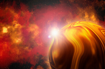 Unknown planet from outer space. Space nebula. Cosmic cluster of stars. Outer space background. 3D Illustration