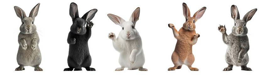 groupe de lapins debout sur leurs pattes - fond transparent - illustration ia - obrazy, fototapety, plakaty