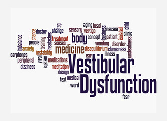 Word Cloud with VESTIBULAR DYSFUNCTION concept, isolated on a white background - obrazy, fototapety, plakaty
