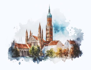 Obraz premium munich city watercolor illustration, generative ai