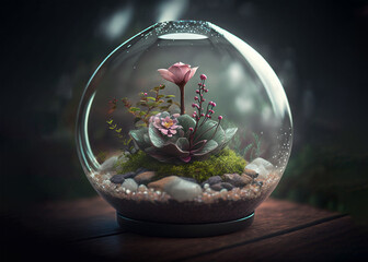 Atemberaubend schöne Terrarium super realistische natürliche Blume mit einem natürlichen Licht im Glas - obrazy, fototapety, plakaty