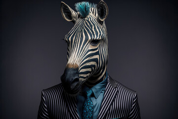 Portrait zebra in a business suit on isolated background, generative ai - obrazy, fototapety, plakaty