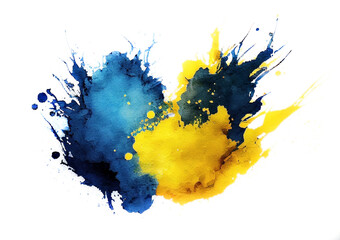 Yellow and blue two abstract paint blobs splash as watercolor wash, Ukraine national colors concept in generative AI art - 564258496