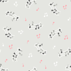 Seamless vector pattern with musical notes hand drawn in doodle style