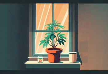 Hemp plant on windowsills. Marijuana for own use..
