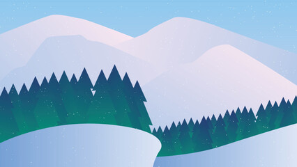 VIEW OF SNOW MOUNTAIN & PINE FOREST ON STEEP CLIFF