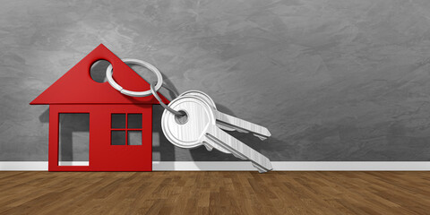 3d illustration apartment keys with keychain