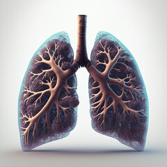 Human Lung Illustrations design 3d smoked iron metal gold wooden with isolated dark background generative ai
