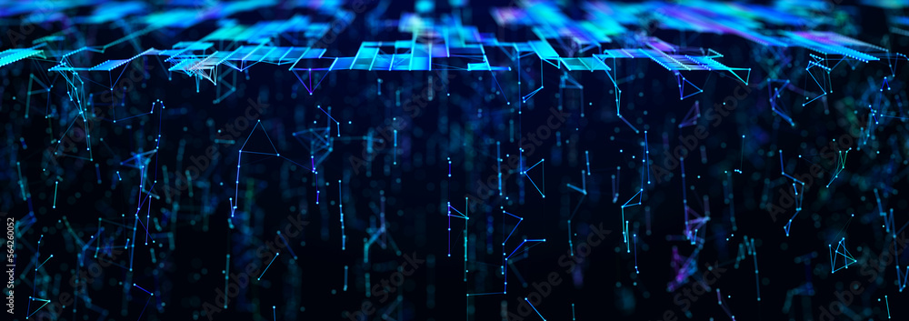 Poster sci-fi background. digital wave with many particles. template for festive presentation. 3d rendering