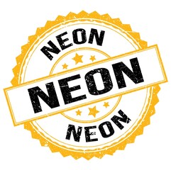 NEON text on yellow-black round stamp sign