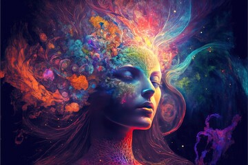 Euphoria dreamy aura calming psychedelic spirituality illustration (MADE BY AI) - obrazy, fototapety, plakaty