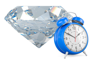 Diamond with alarm clock, 3d rendering