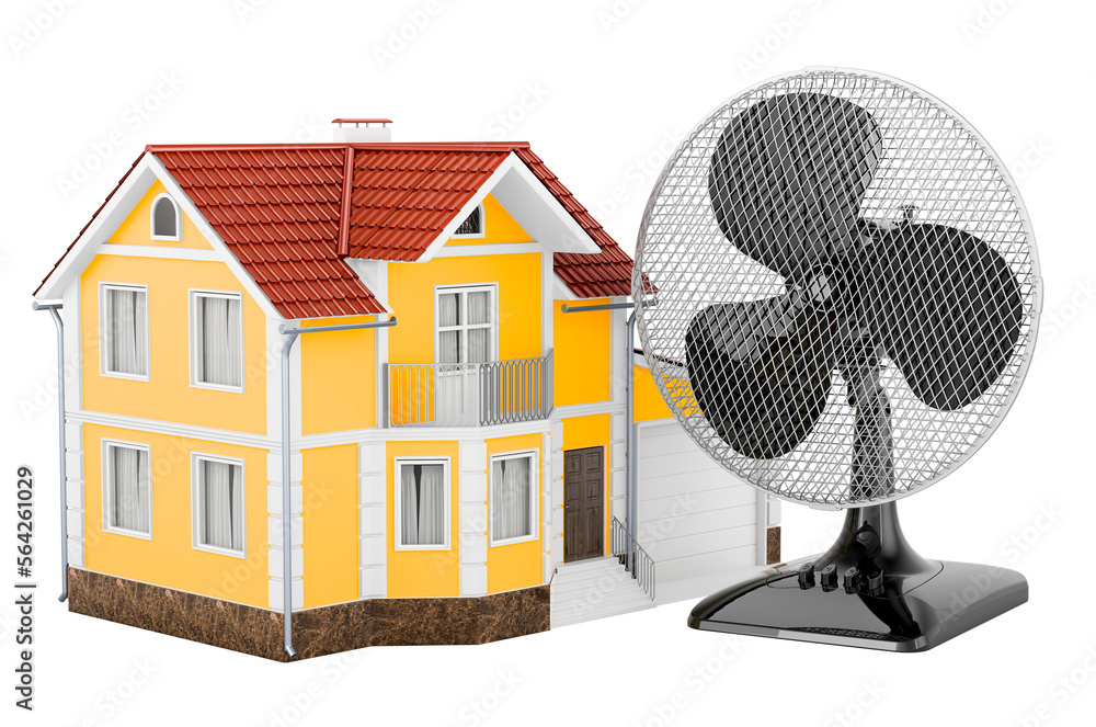 Poster home with table fan, 3d rendering