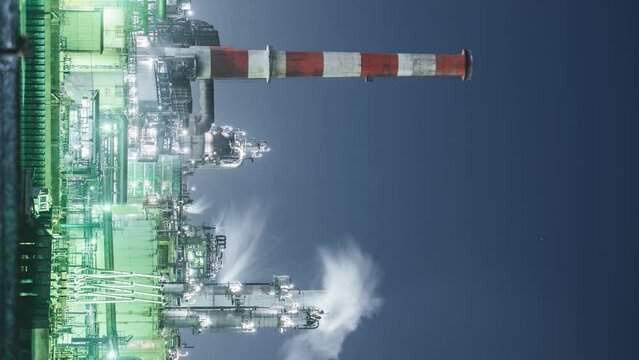【神奈川県・川崎市】（縦動画）工場夜景　石油コンビナート　タイムラプス映像　パンライト　
Night view of the factory. Oil complex - Kanagawa, Japan - vertical time lapse video - pan right