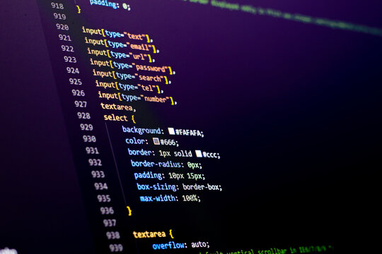Code background in editor. Web programming with css coding
