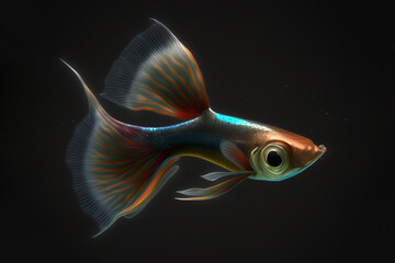 Guppy Fish with an Elegant Look in a Dark Place made with Generative AI - obrazy, fototapety, plakaty