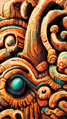 Fototapeta premium Mayan style wood Artistic colors background illustration art Generative AI Content by Midjourney