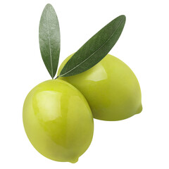 Delicious green olives with leaves cut out