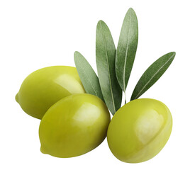 Delicious green olives with leaves cut out