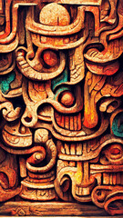 Naklejka premium Mayan style wood Artistic colors background illustration art Generative AI Content by Midjourney