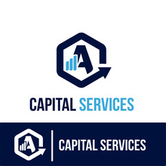 Initial A Letter with Bar Chart and Up Growing Arrow for Finance, Capital Business Services Logo Idea Template