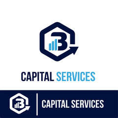 Obraz premium Initial B Letter with Bar Chart and Up Growing Arrow for Finance, Capital Business Services Logo Idea Template