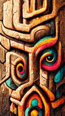 Mayan style wood Artistic colors background illustration art Generative AI Content by Midjourney