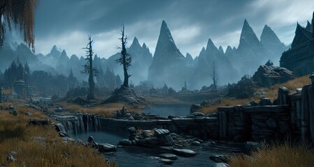 Environment in Elder Scrolls Skyrim - This Illustration is made with AI