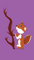 Vector cute squirrel climbing on a tree