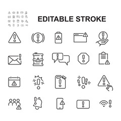 Warnings Vector Line Icons Set. Alert, Attention Sign, Exclamation Mark. Editable Stroke. 