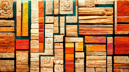 Mayan style wood Artistic colors illustration art Generative AI Content by Midjourney