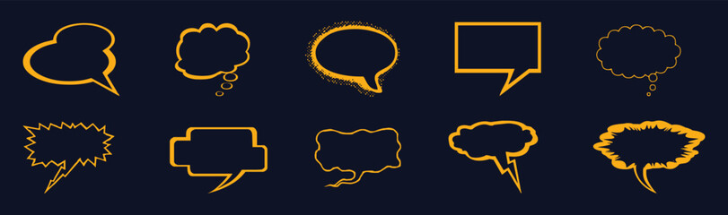 Set of speech bubble icons, isolated on blue background. Chat icon set in yellow color.