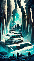 Mayan civilization Snow and ice forest land cave illustration art Generative AI Content by Midjourney