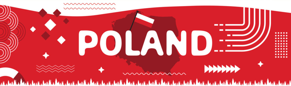 Poland national day banner for anniversary. Modern geometric retro abstract design. Poland flag theme with map. Vector