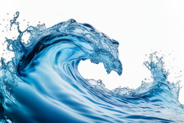 Obraz premium Macro fresh clean water splash and wave on isolated white background. Water splashing. Food photography. With clipping path. Full depth of field.