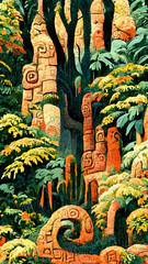 forest Maya ancient culture. Aztec and Inca civilization illustration art Generative AI Content by Midjourney