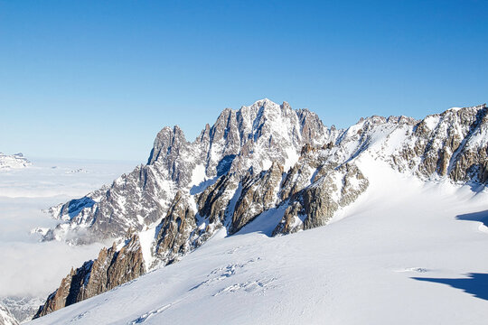 With Skyway Mont Blanc high in the Alps, Italy, Aosta Valley.
Near to Mont Blanc at 3,466 metres, Courmayeur.