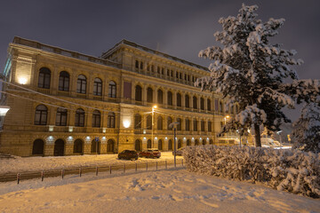Fototapeta na wymiar The Museum of Art in Kaliningrad in winter night
