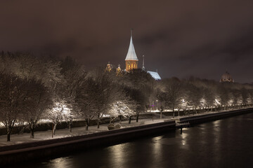 The Cathedral of Kaliningrad in the winter night - 564265853