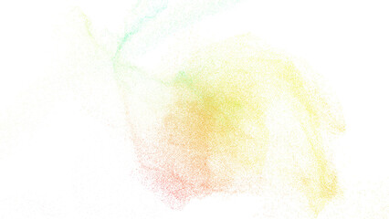 3D rendering of burst of colorful, scattered sand particles on transparent background