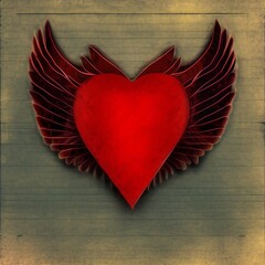 Coeur rouge entour&eacute; d'ailes d'ange grenat sur un fond textur&eacute;.