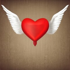 Coeur rouge pourvu d'ailes blanches et d'une pointe rouge dirig&eacute;e vers le bas