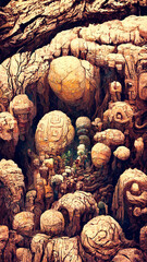 Fototapeta na wymiar Mayan civilization forest land cave illustration art Generative AI Content by Midjourney