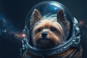 yorkshire terrier in space on a dark background made with generative ai - obrazy, fototapety, plakaty