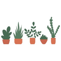 Set flowers in pots. Vector Hand drawn background for design and card, covers, package, wrapping paper.