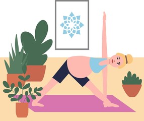 silhouettes of women in windows doing yoga. Yoga for pregnant women. Collection of active sports mothers for workout pilates, relaxing body exercises. Homework exercise for prenatal yoga.