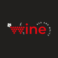 wine logo with wine grape red and white on black