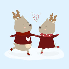 A deer Couple dancing in love. couple embracing each other affectionately. Characters for the feast of Saint Valentine. Vector illustration in cartoon style