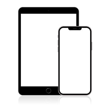 Mockup of modern digital devices tablet pc and mobile phone isolated on white background
